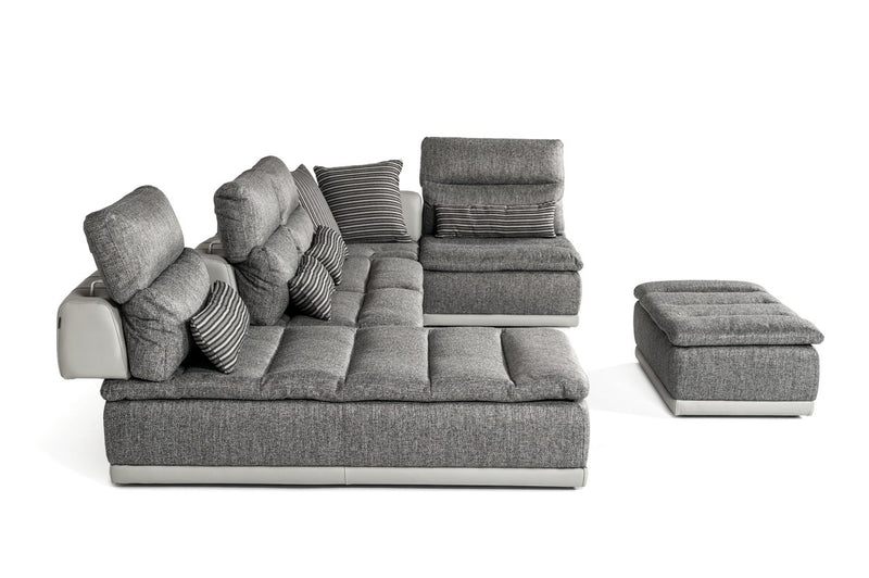 David Ferrari Panorama - Italian Modern Grey Fabric + Grey Leather Modular Sectional Sofa