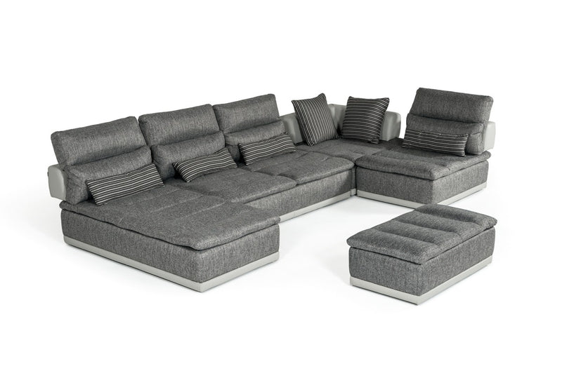 David Ferrari Panorama - Italian Modern Grey Fabric + Grey Leather Modular Sectional Sofa