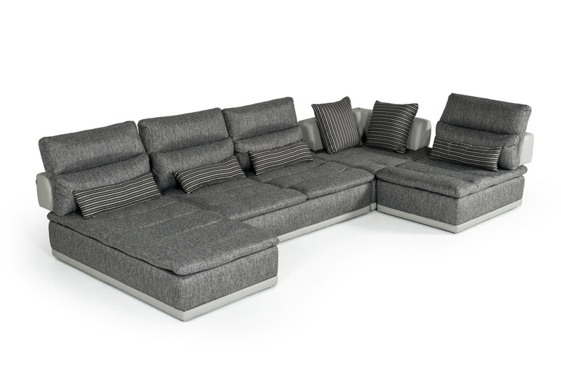 David Ferrari Panorama - Italian Modern Grey Fabric + Grey Leather Modular Sectional Sofa
