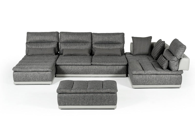 David Ferrari Panorama - Italian Modern Grey Fabric + Grey Leather Modular Sectional Sofa