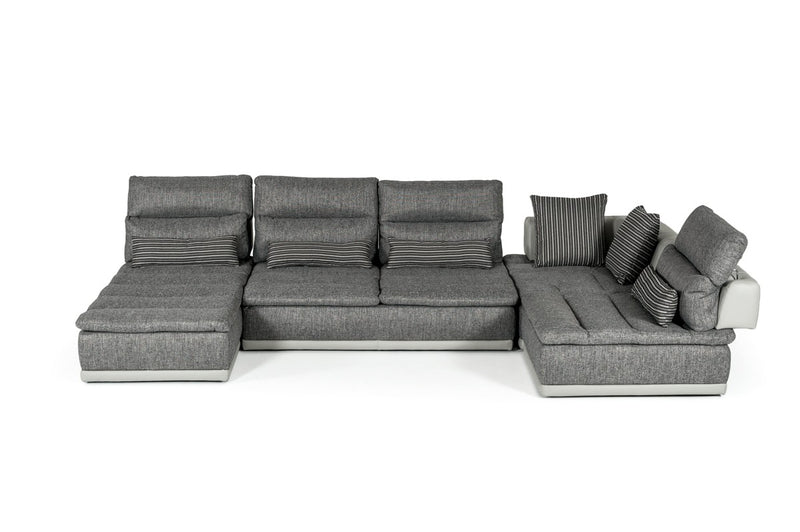 David Ferrari Panorama - Italian Modern Grey Fabric + Grey Leather Modular Sectional Sofa