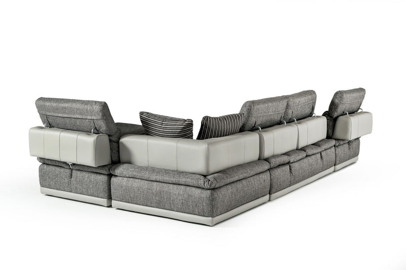 David Ferrari Panorama - Italian Modern Grey Fabric + Grey Leather Modular Sectional Sofa