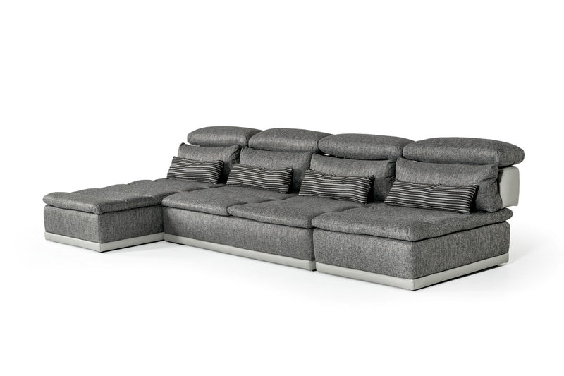 David Ferrari Panorama - Italian Modern Grey Fabric + Grey Leather Modular Sectional Sofa