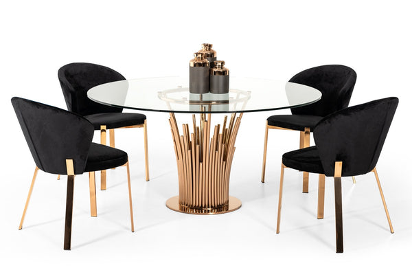 Modrest Paxton Modern Round Glass & Rosegold Dining Table