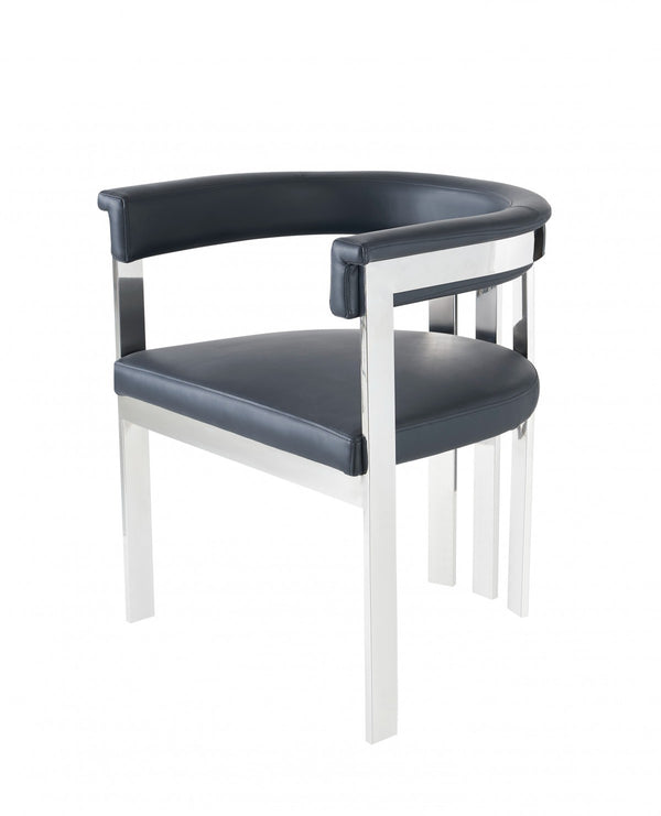 Modrest Pontiac - Modern Black Vegan Leather and Stainless Steel Dining Chair