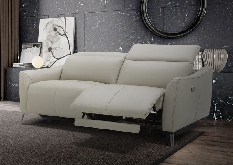 Divani Casa Prairie Modern Light Grey Leather Dual Electric Sofa Recliner with Electric Headrest