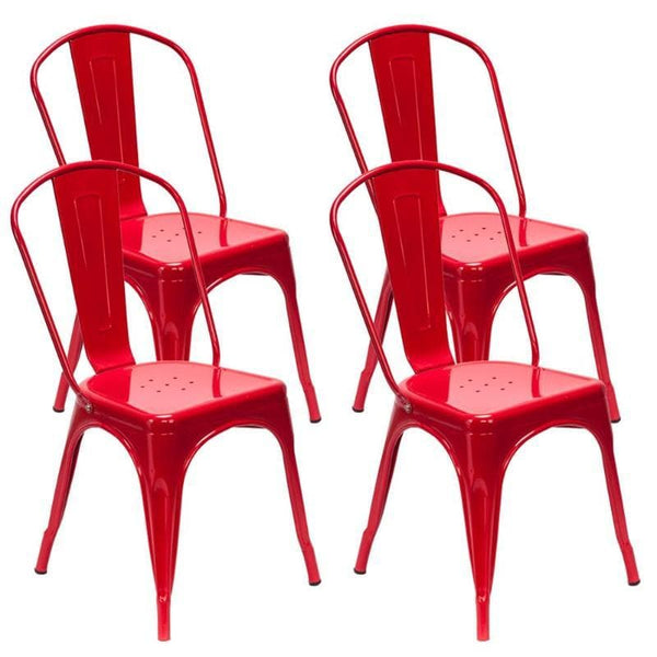Lucie Backrest Red Steel Dining Chairs (Set of 4)
