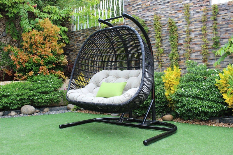 Renava San Juan Outdoor Black & Beige Hanging Chair