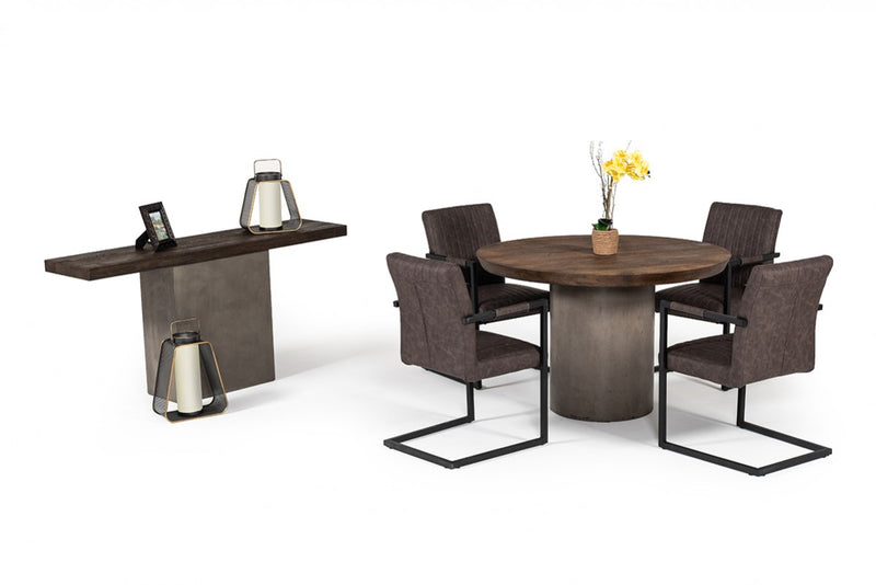 Modrest Renzo Modern Round Oak & Concrete Dining Table