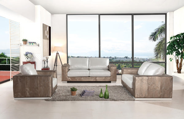 Divani Casa Cordova Modern Bronze & White Leather Sofa Set