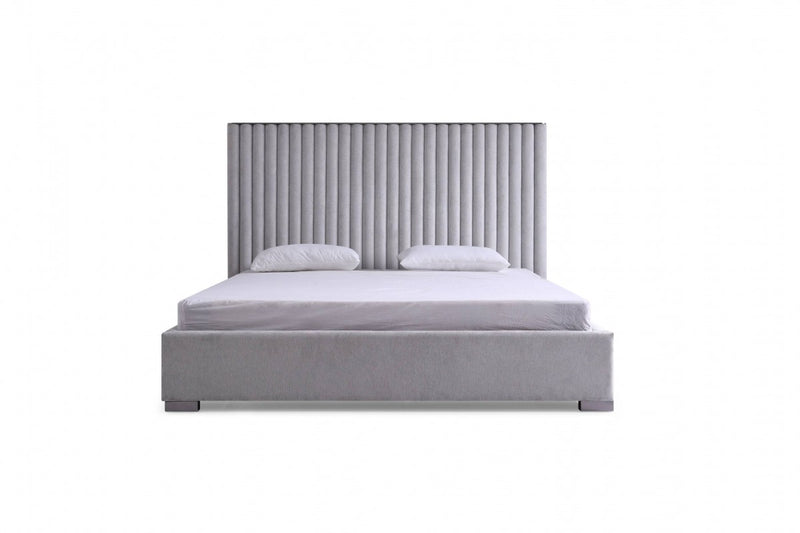 Modrest Splendor - Silver + Grey Linen Upholstered King Platform Bed