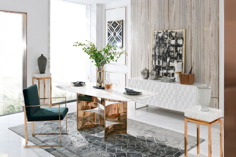 Modrest Marmot - White Marble and Rose Gold Dining Table