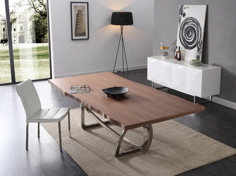 Modrest Addy Modern Walnut & Stainless Steel Dining Table