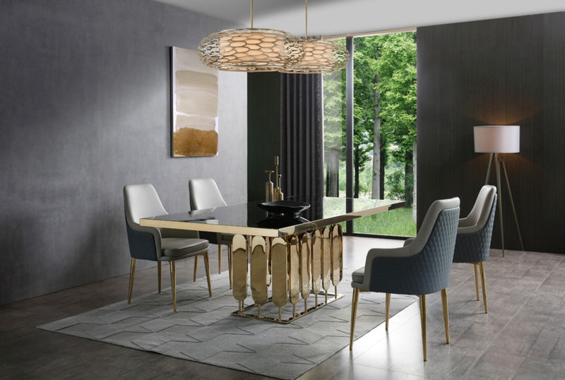 Modrest Griffith Modern Black Glass & Gold Dining Table