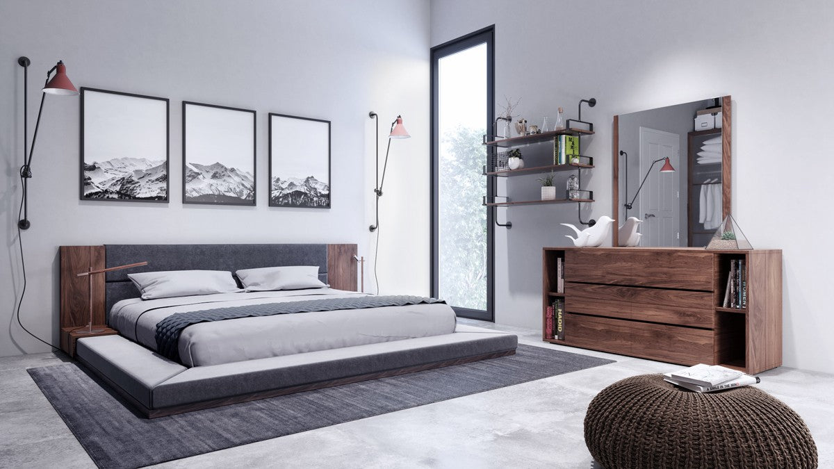 Nova Domus Jagger Modern Dark Grey & Walnut Bed – Hollywood Glam