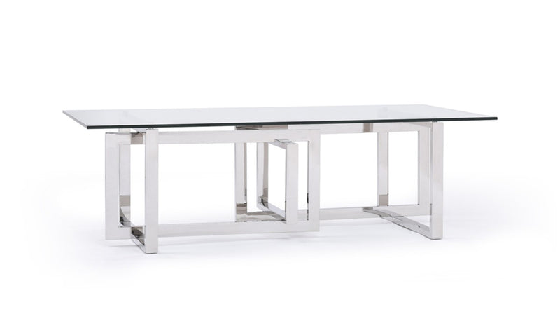 Modrest Valiant Modern Glass & Stainless Steel Coffee Table  by Hollywood Glam