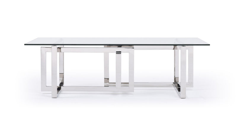 Modrest Valiant Modern Glass & Stainless Steel Coffee Table  by Hollywood Glam