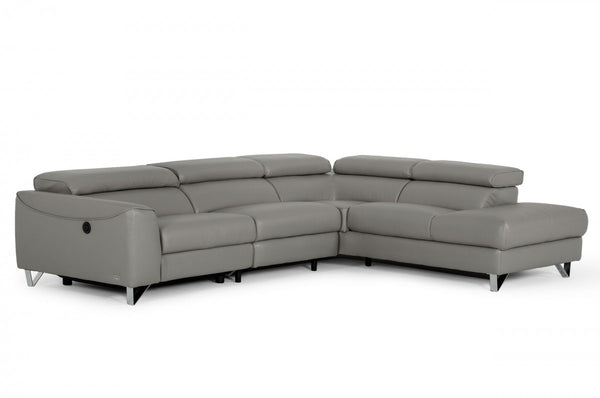 Divani Casa Versa - Modern Grey Teco-Leather Left Facing Sectional Sofa with Recliner