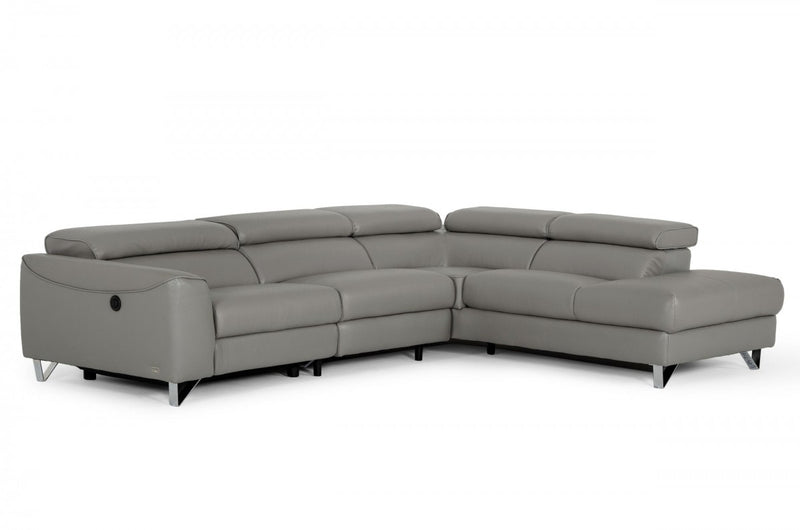 Divani Casa Versa - Modern Grey Teco-Leather Left Facing Sectional Sofa with Recliner
