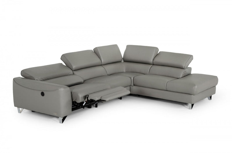 Divani Casa Versa - Modern Grey Teco-Leather Left Facing Sectional Sofa with Recliner