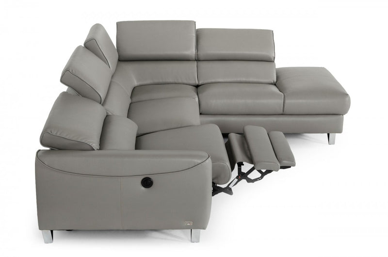 Divani Casa Versa - Modern Grey Teco-Leather Left Facing Sectional Sofa with Recliner