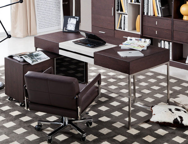 Modrest Ezra Modern Brown Oak and Grey Office Desk w/ Side Cabinet