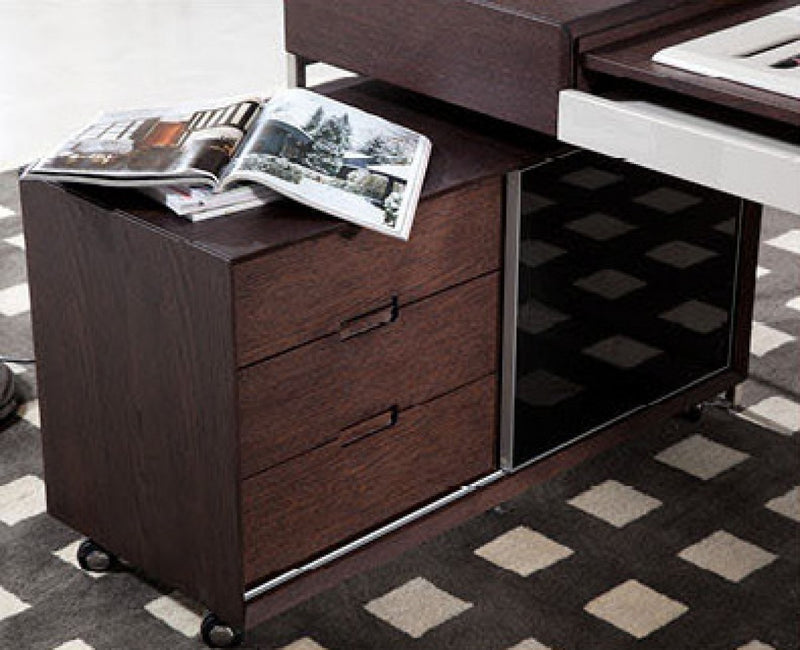 Modrest Ezra Modern Brown Oak and Grey Office Desk w/ Side Cabinet