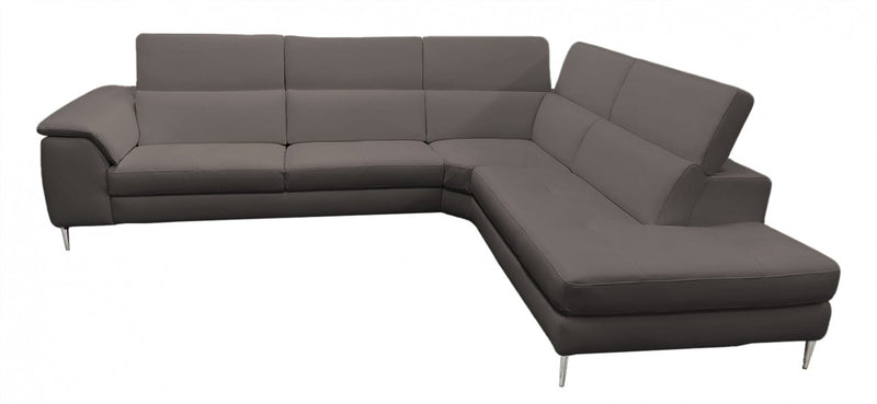 Coronelli Collezioni Viola - Italian Contemporary Grey Leather Right Facing Sectional Sofa
