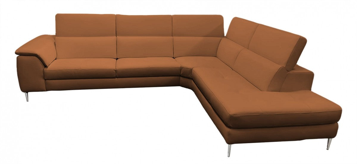 Coronelli Collezioni Viola - Italian Contemporary Cognac Leather Right Facing Sectional Sofa